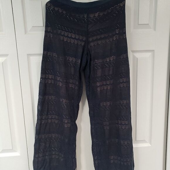 Moon Navy Long Blue And Nude Wide Leg Pants - Picture 1 of 6